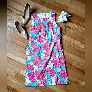 London Floral Sleeveless Dress with Pink and Blue Pattern